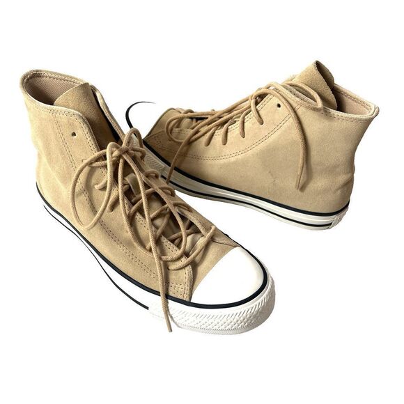 Converse All Star Hi-Top Classic Beige Leather Sneaker Womens Sz 8 Lace Up Shoes - Picture 4 of 11